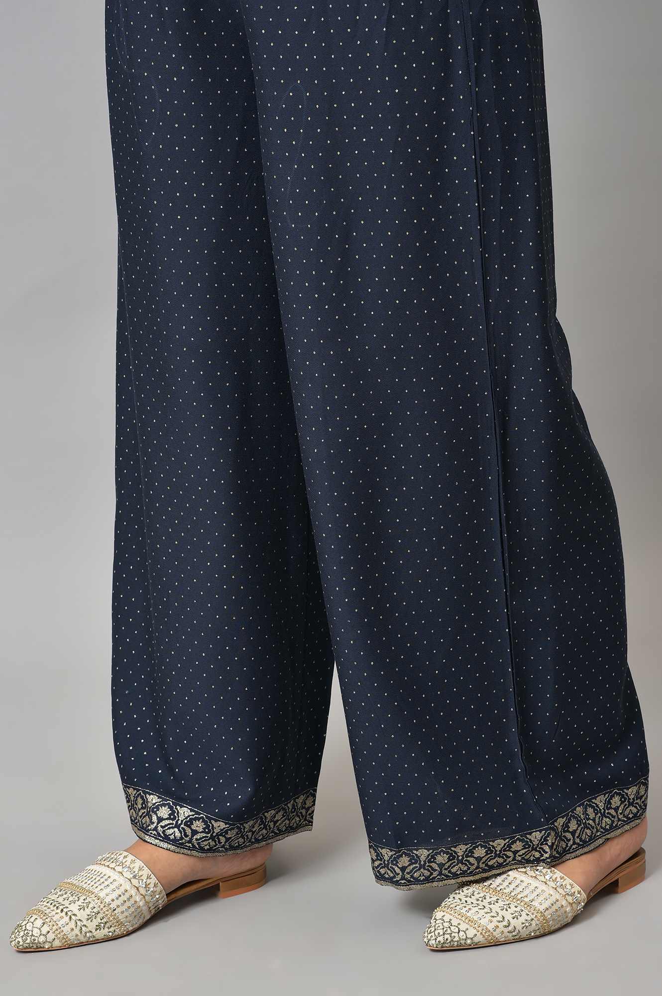 Navy Blue Glitter Printed Parallel Pants - Image 8