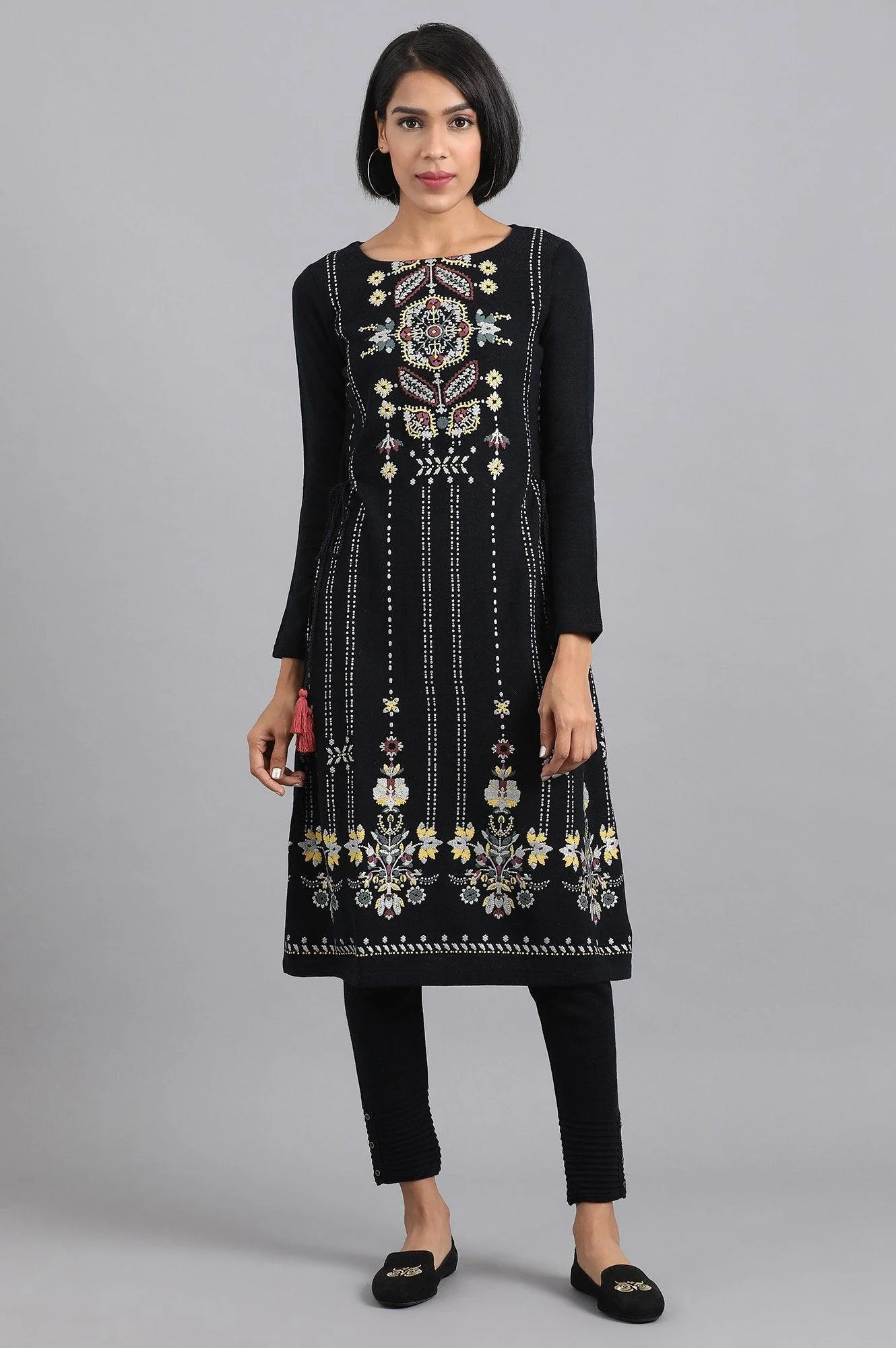 Navy Blue Round Neck Winter kurta