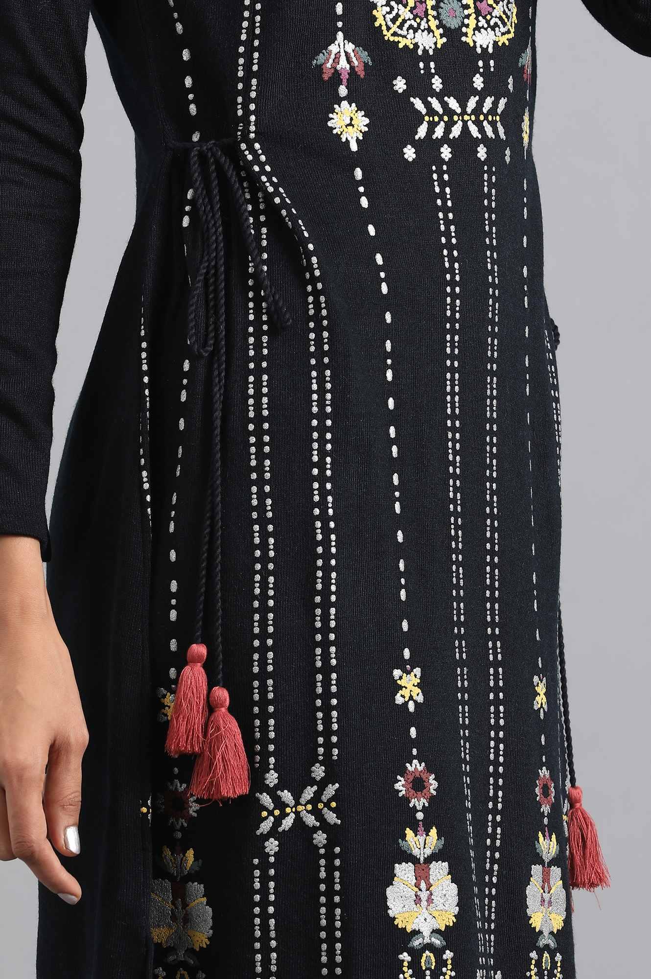 Navy Blue Round Neck Winter kurta - Image 6