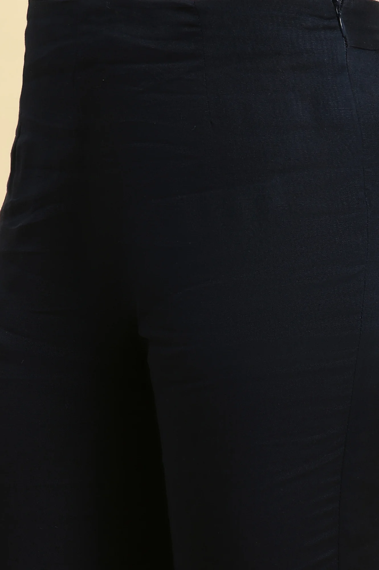 Navy Blue Solid Embroidered Slim Pants - Image 7