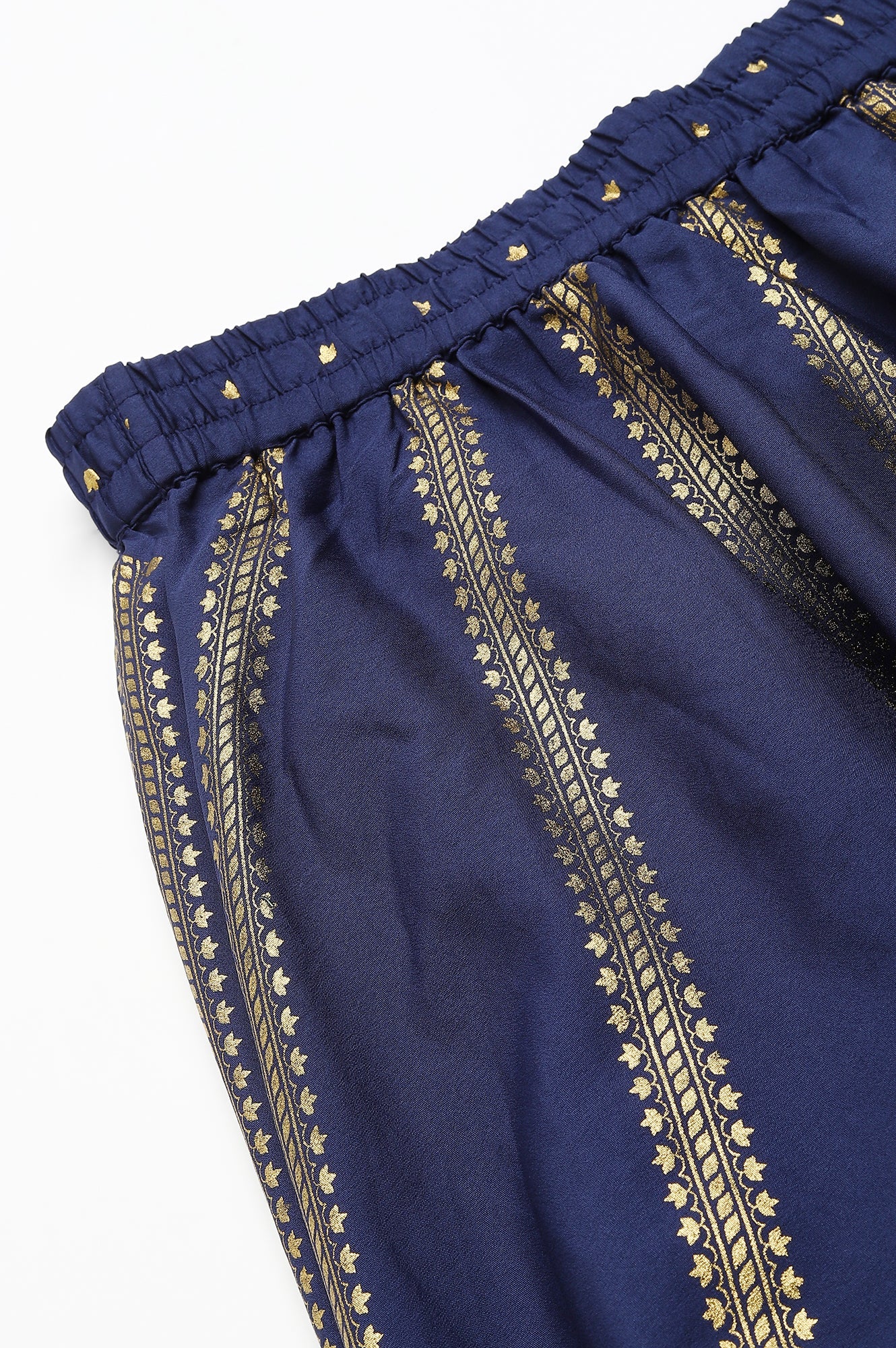 Navy Blue Floral Printed Flared Woven Skirt With Elasticated Waist - Image 7