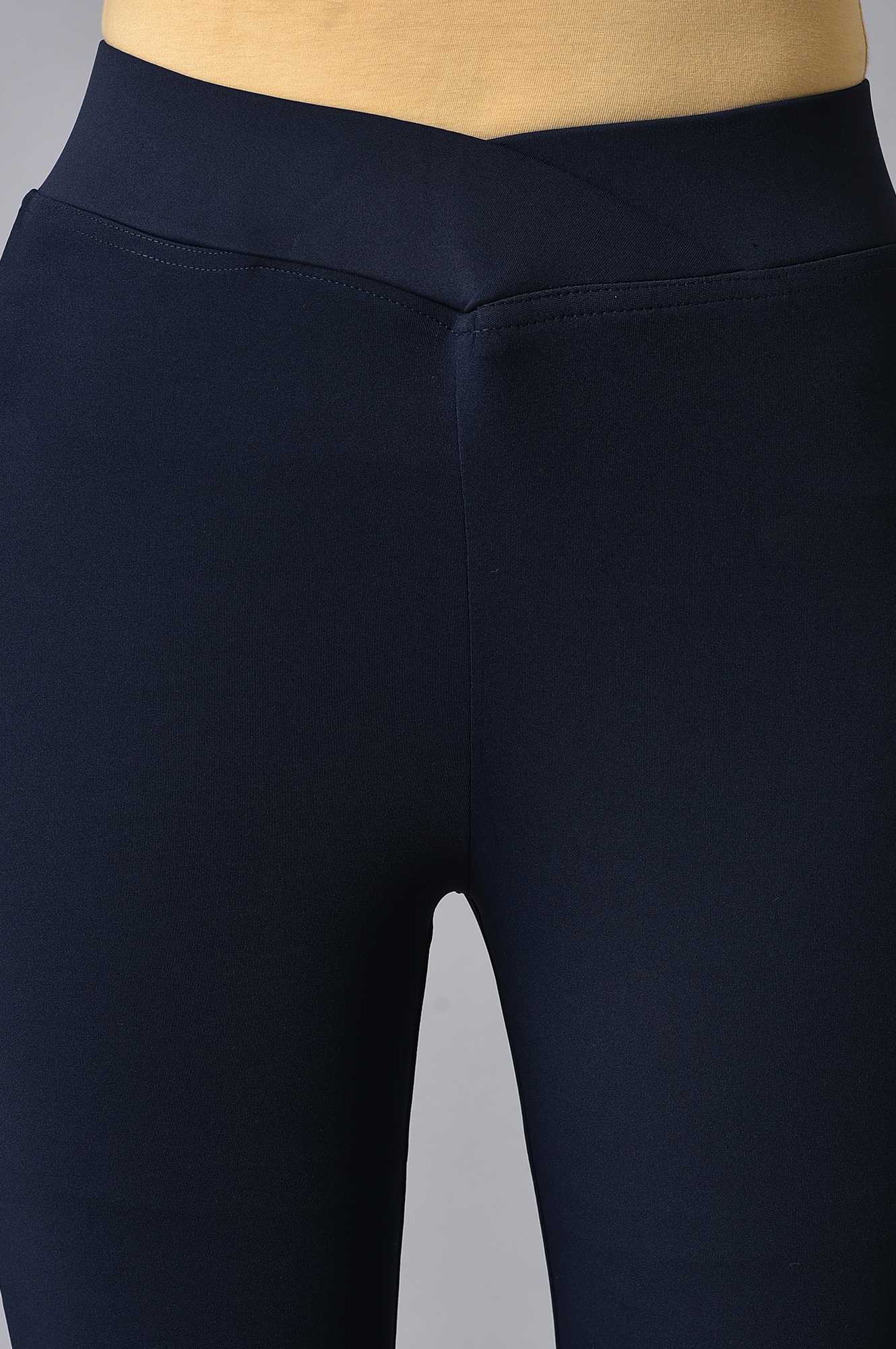Navy Blue Solid Skinny Fit Tights With Extra Stretch - Image 6