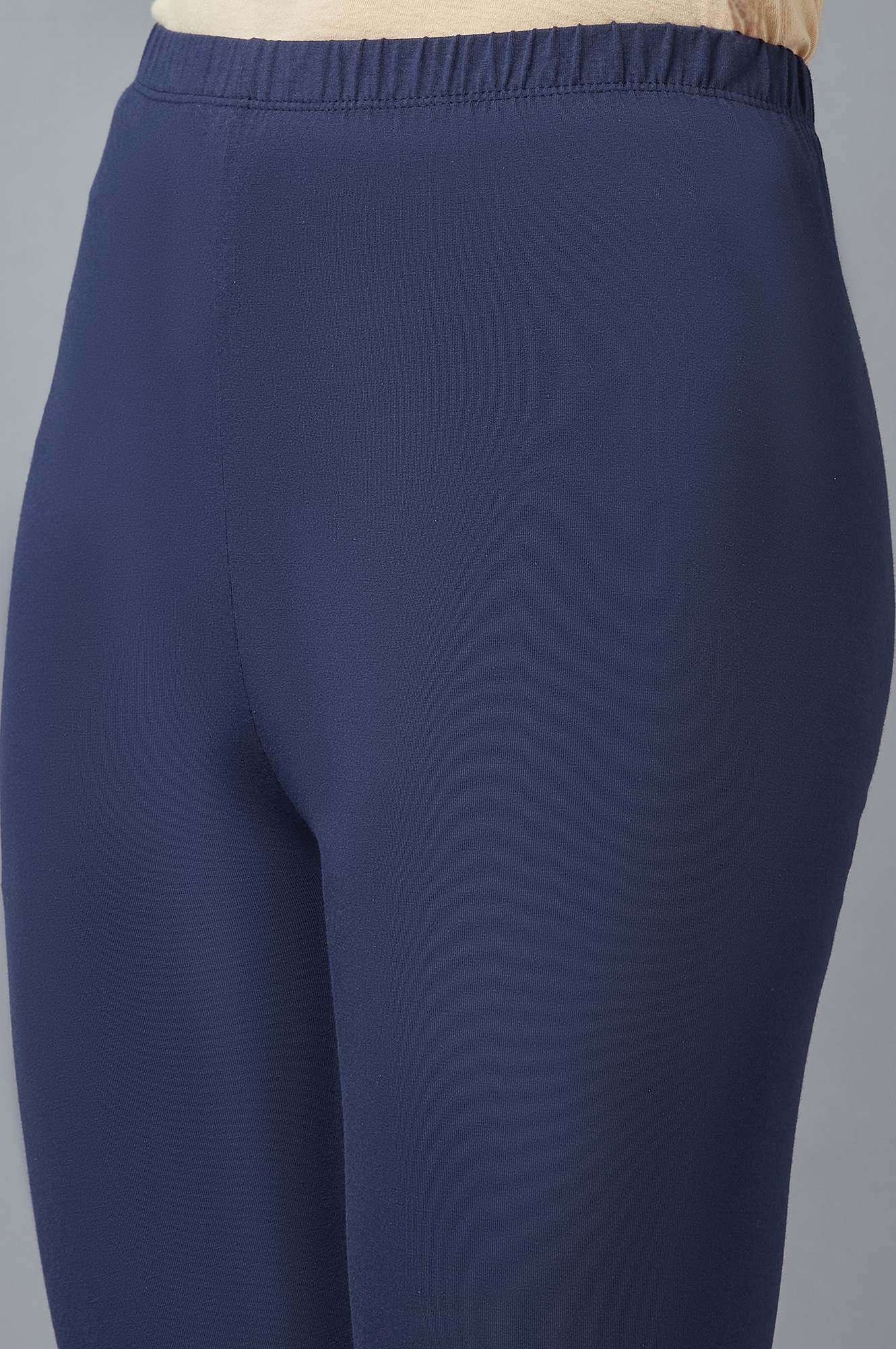 Navy Blue Solid Skinny Fit Cotton Tights - Image 6