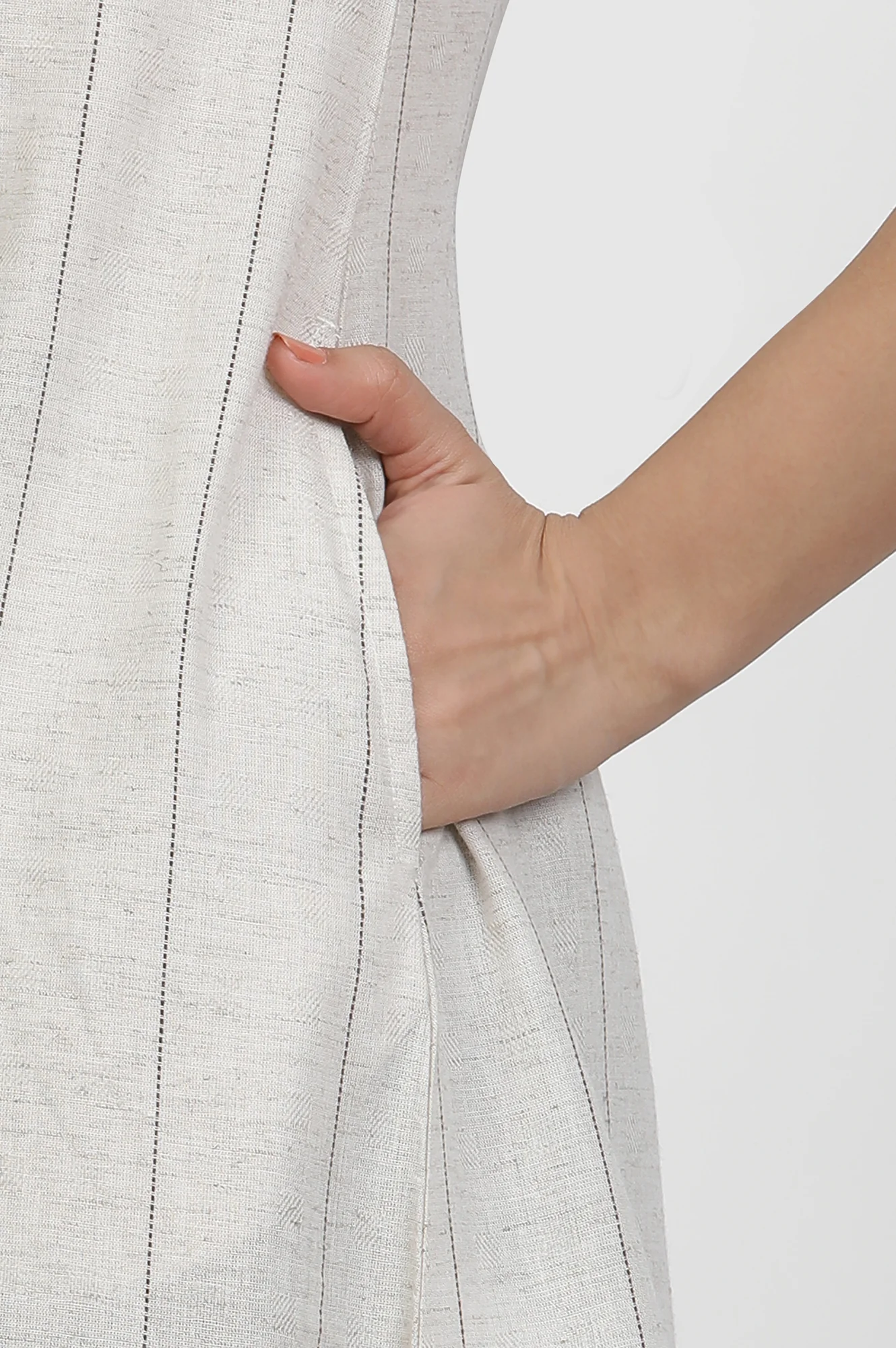 Off White Linen Cotton Straight Kurta - Image 8