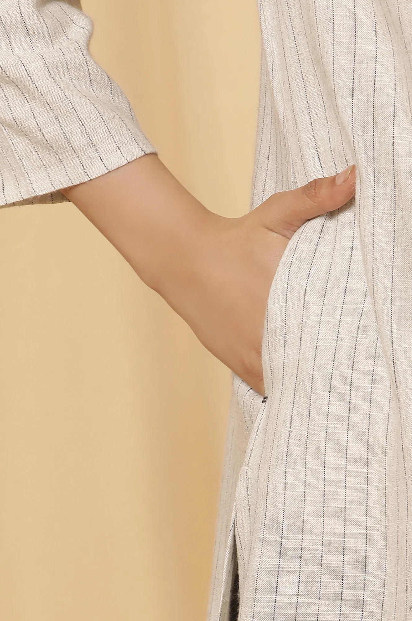 Off-White Striped Yarn Dyed Shirt Kurta - Image 7
