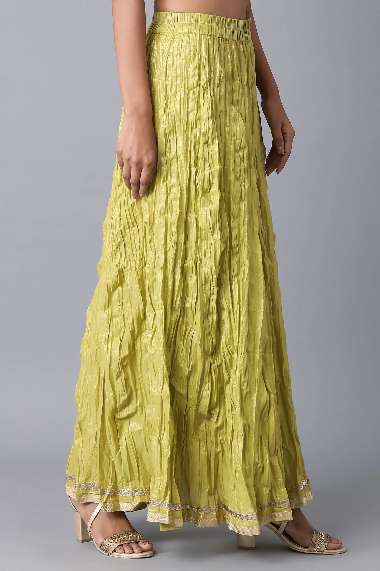 Mehendi Green Floral Printed Flared Cotton Skirt with Elasticated Waist - Image 4