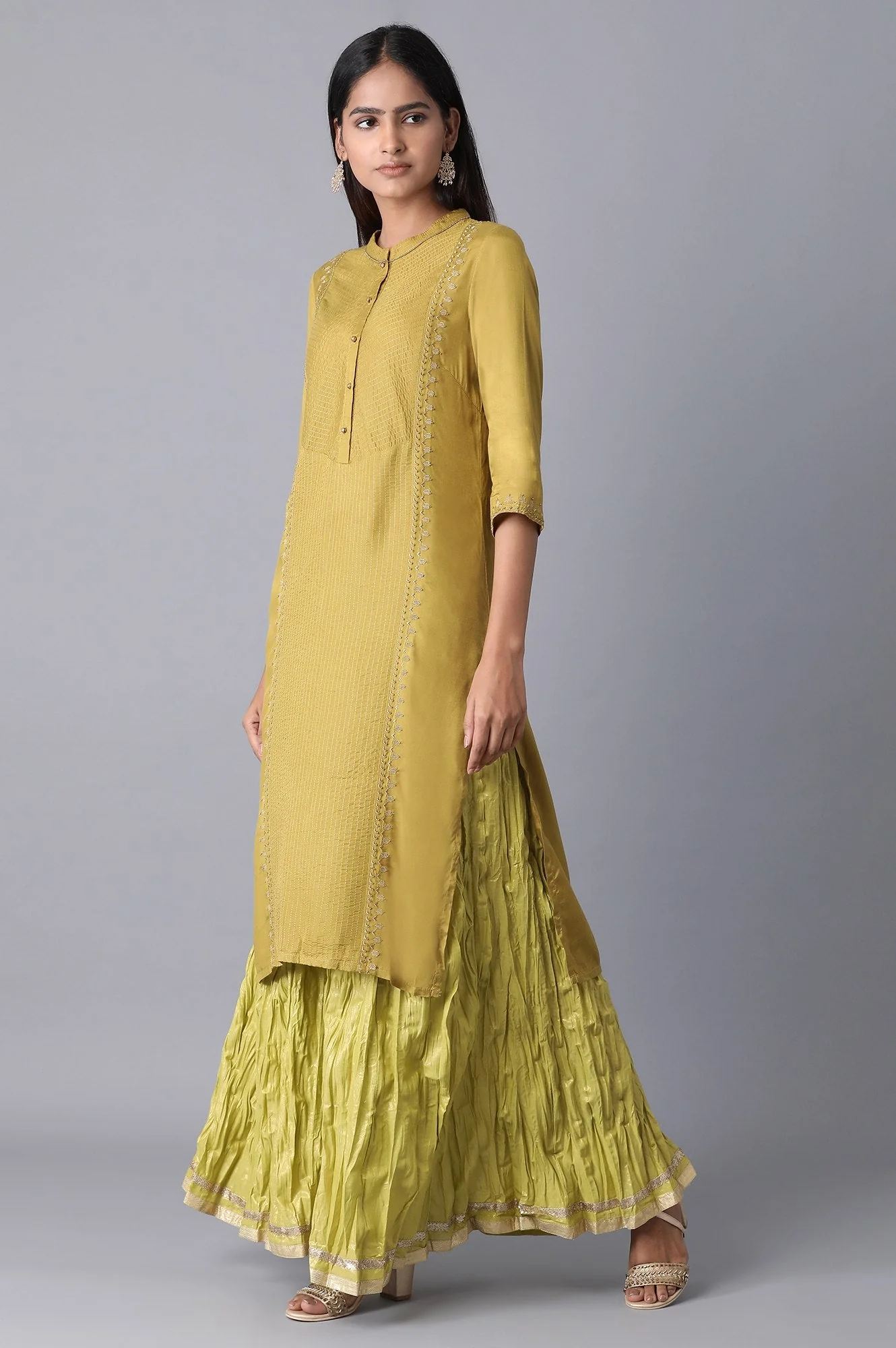 Mehendi Green Floral Printed Flared Cotton Skirt with Elasticated Waist - Image 5