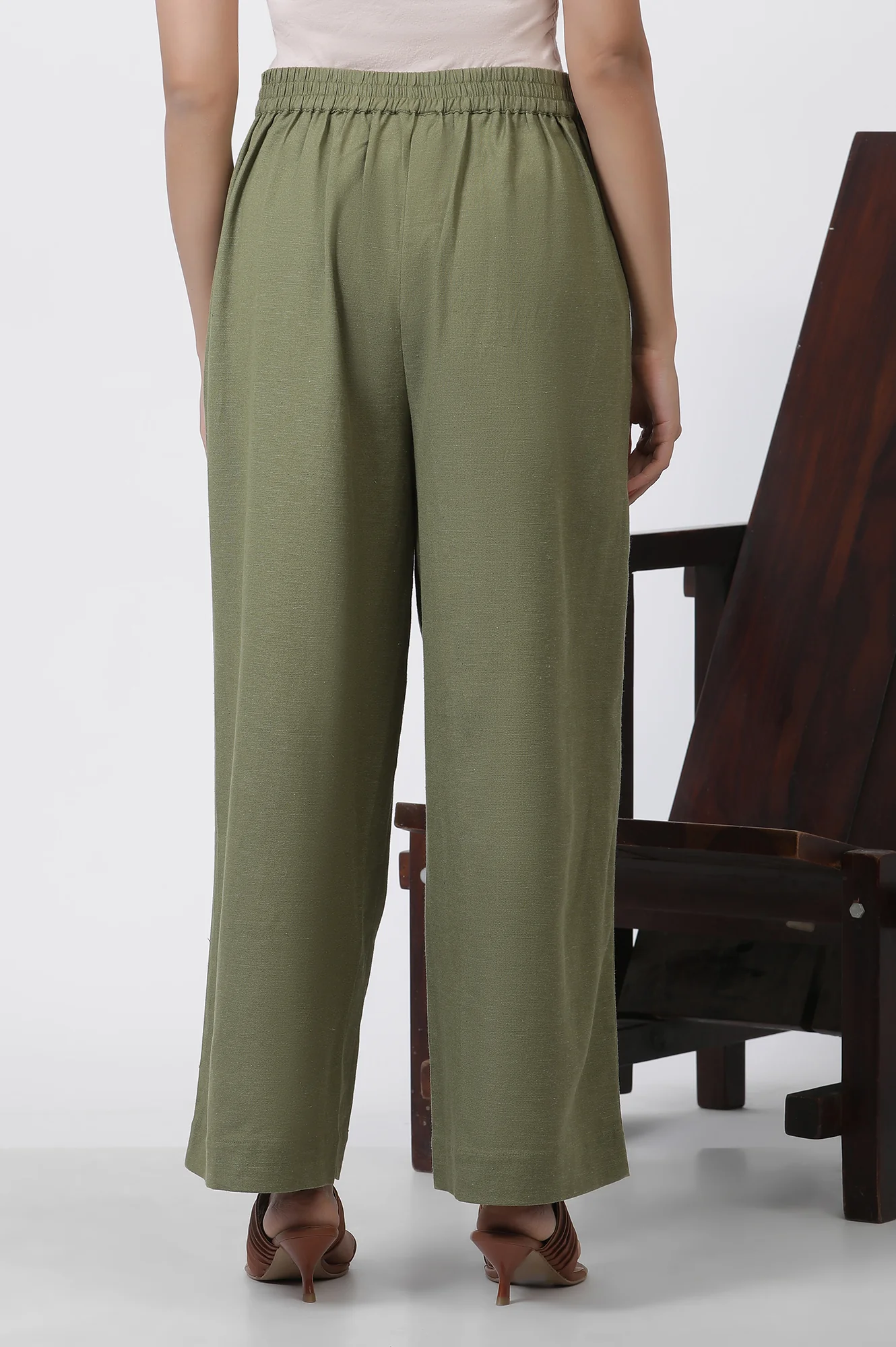 Olive Green Office Look Straight Trouser - Image 3