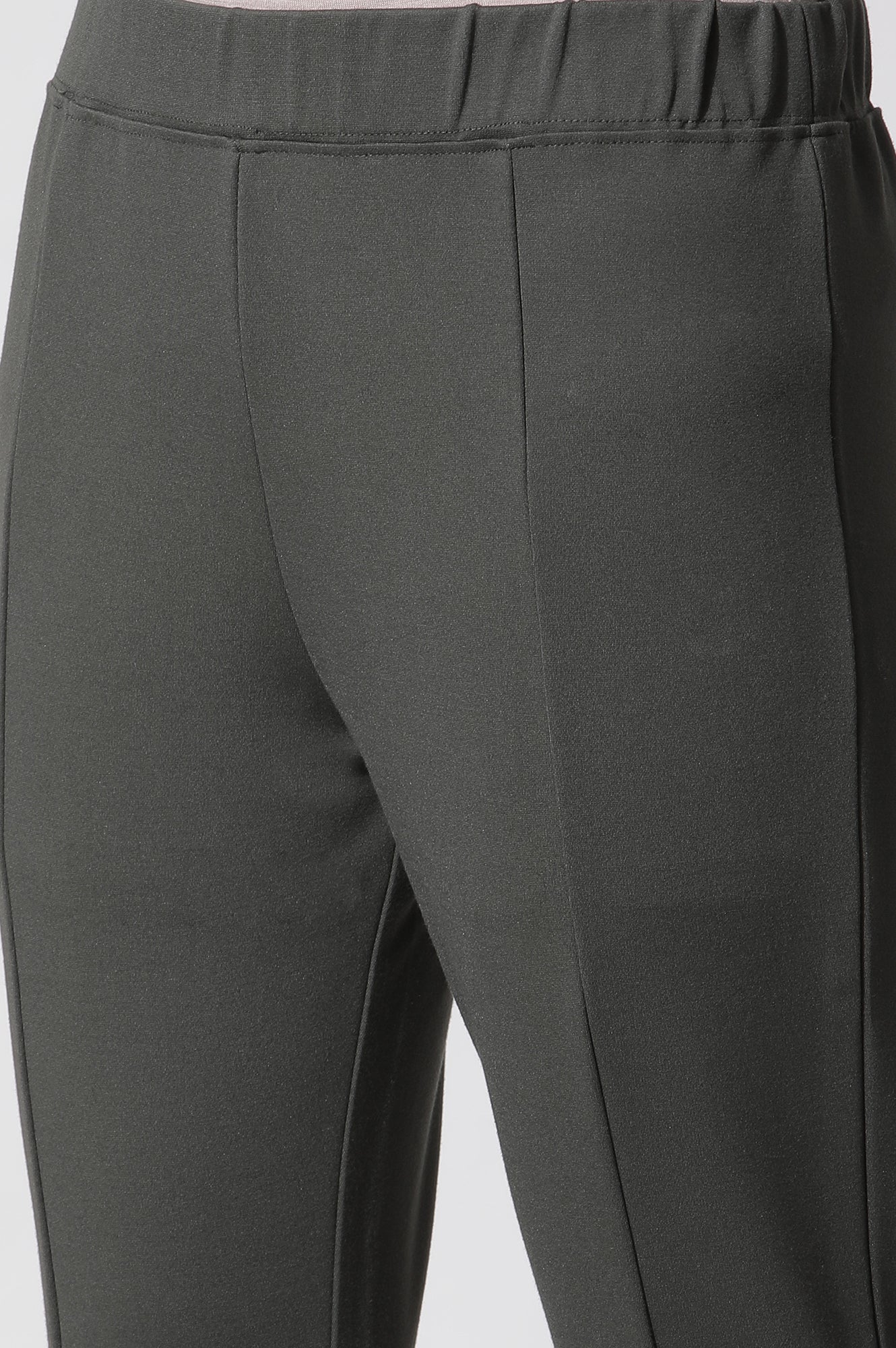 Olive Green Solid Casual Leggings - Image 7
