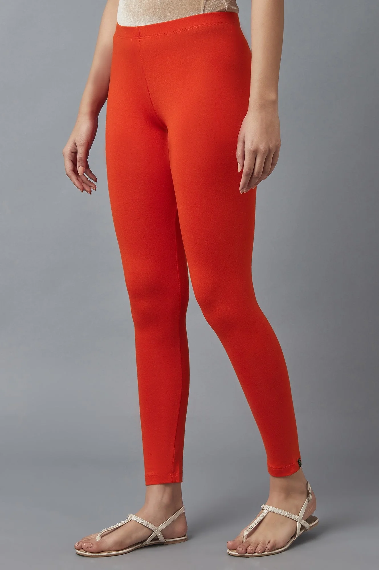 Orange Solid Skinny Fit Cotton Tights With Elasticated Waist - Image 3