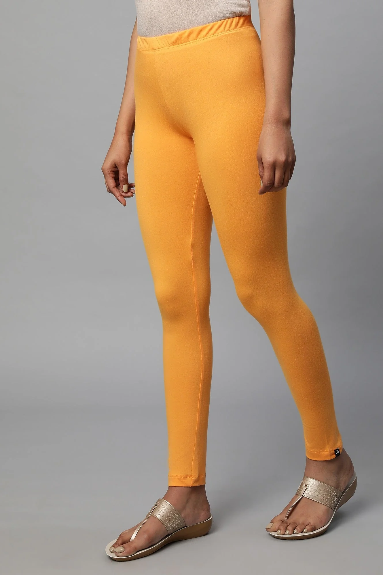 Orange Solid Skinny Fit Cotton Tights With Elasticated Waist - Image 3