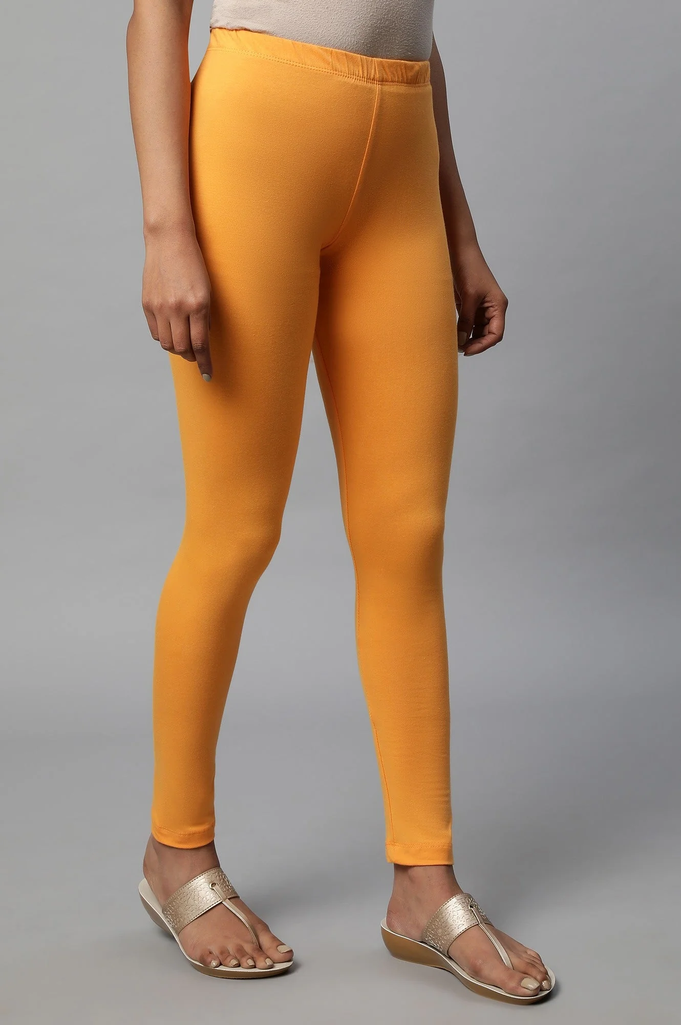 Orange Solid Skinny Fit Cotton Tights With Elasticated Waist - Image 4