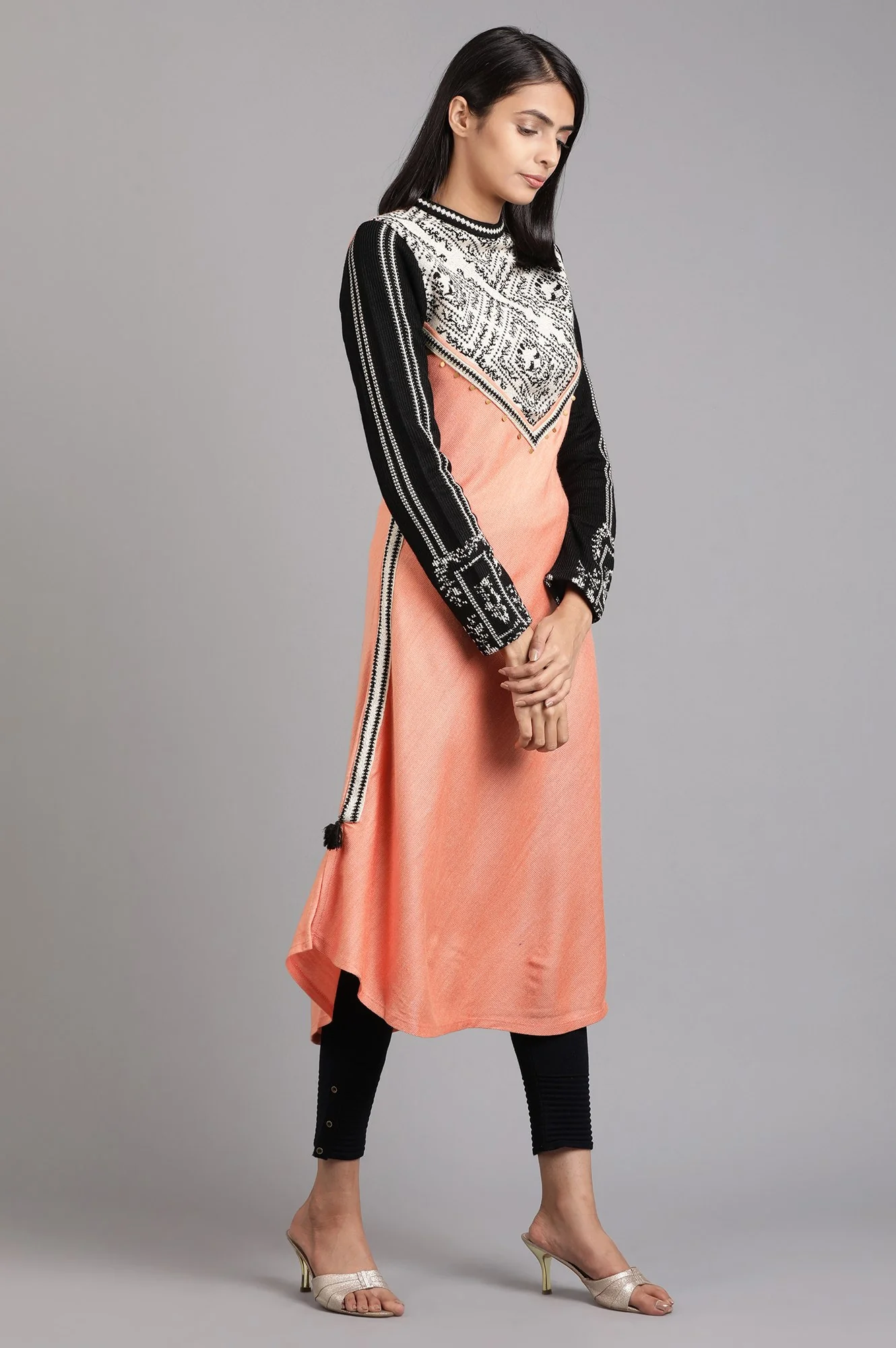 Orange Mandarin Neck Solid Winter Kurta - Image 4