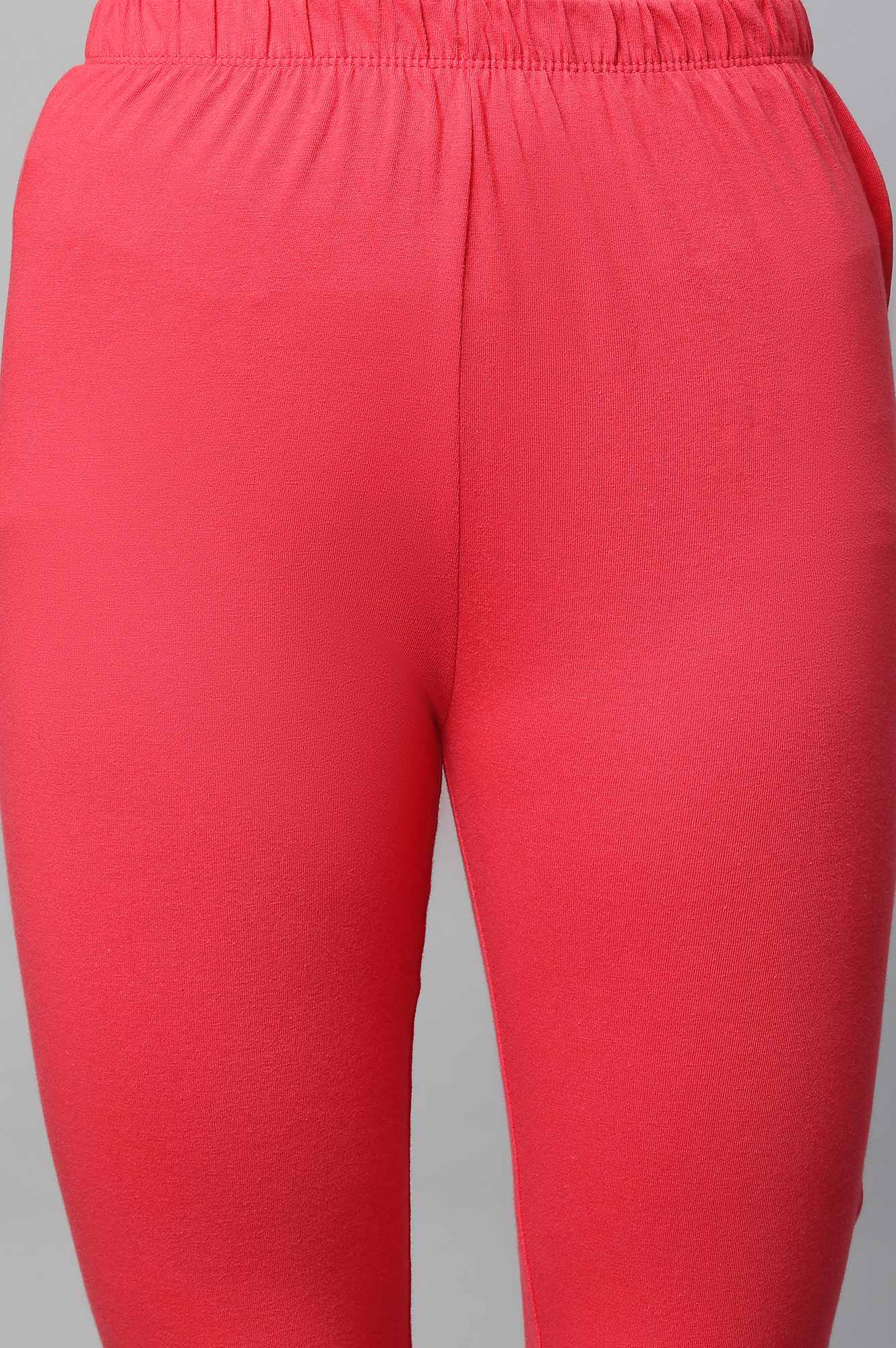 Red Solid Skinny Fit Cotton Churidar With Elasticated Waistband - Image 6