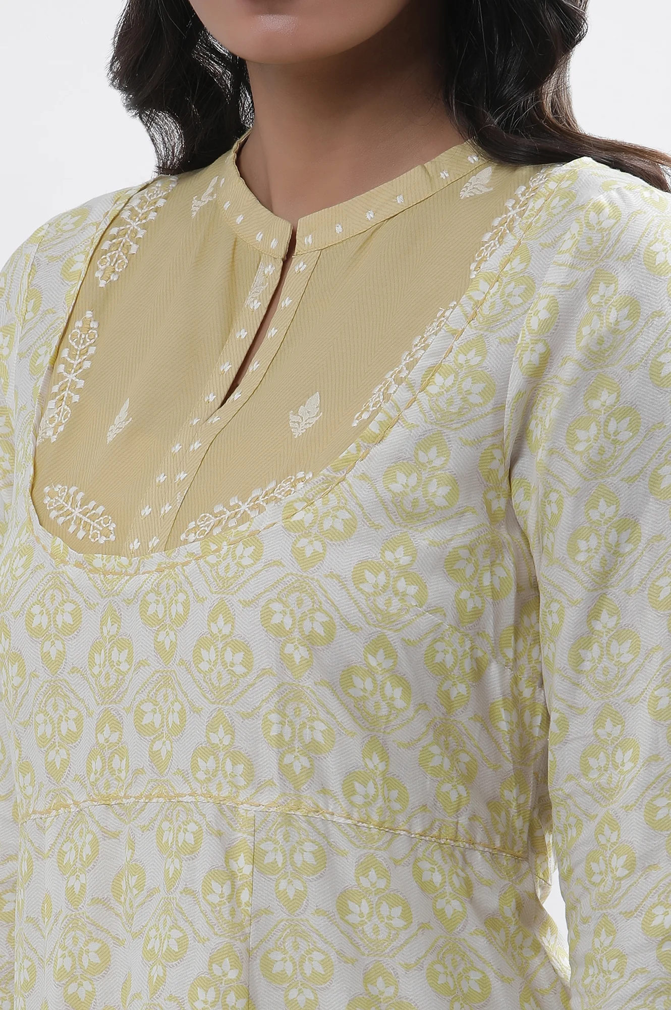 Pale Yellow Printed Dress And Pants Set - Image 7