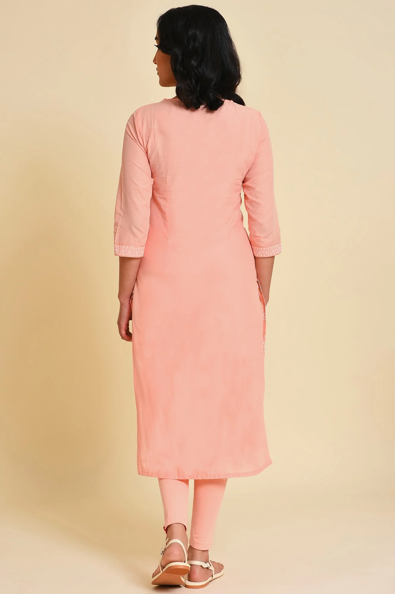 Peach Glitter Printed kurta - Image 2