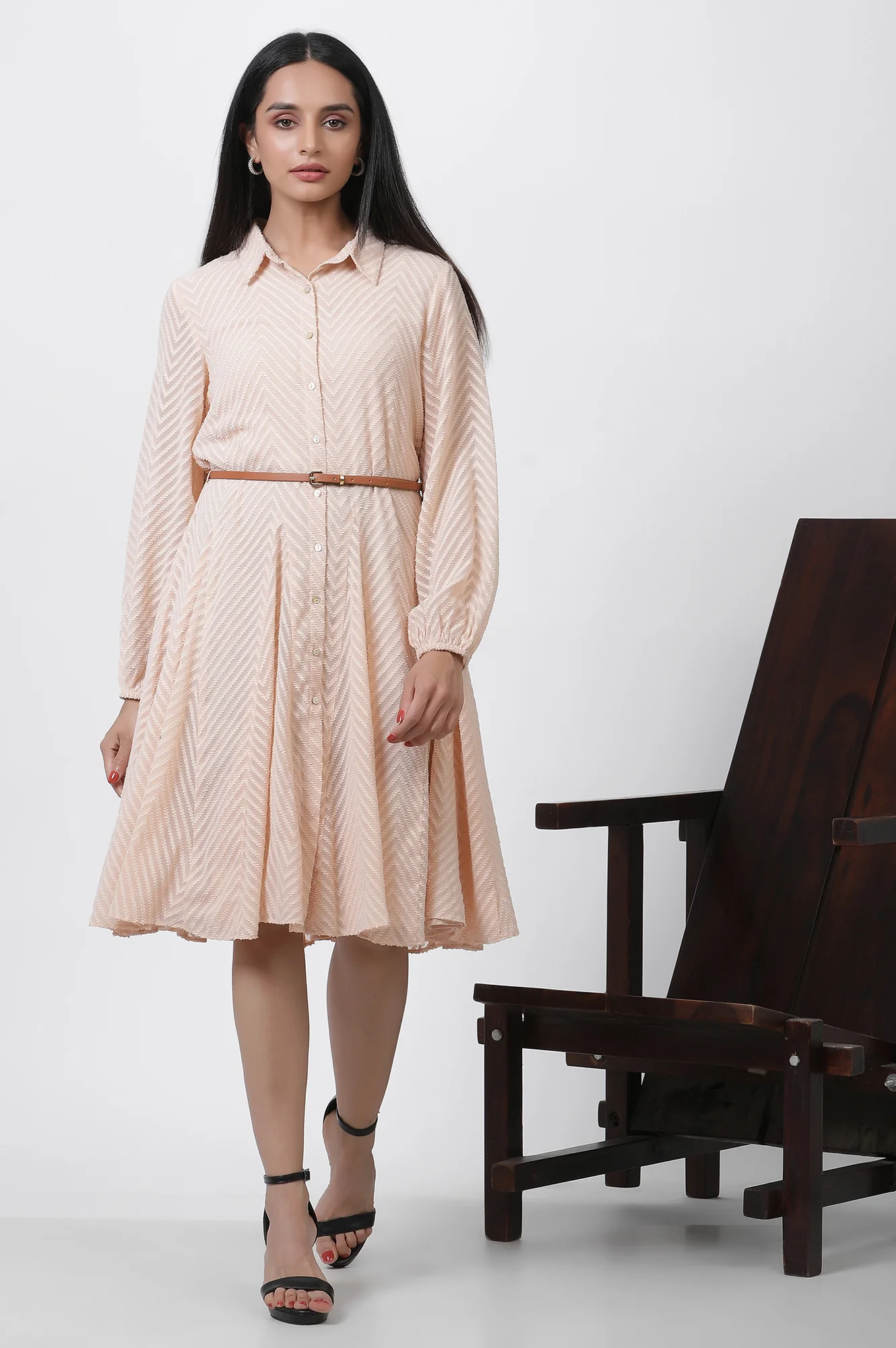 Peach Panelled Short Dress - Image 2