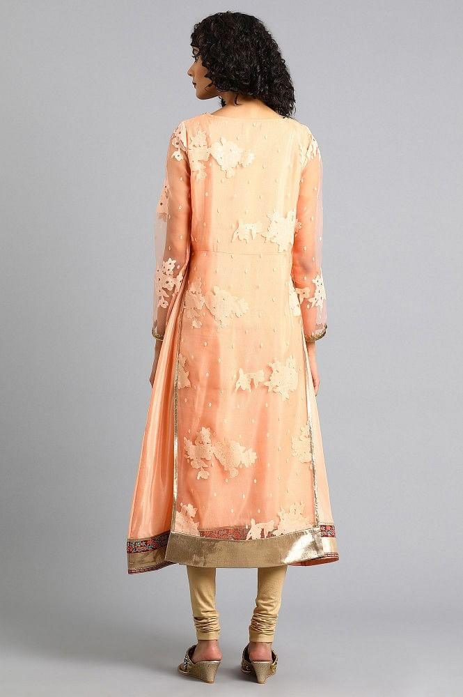 Peach Round Neck Printed kurta - Image 5