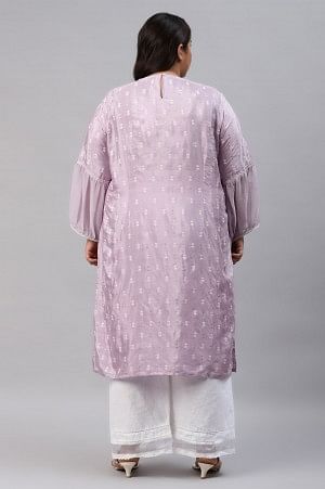 Peach Shantung Plus Size kurta With Embroidery - Image 2