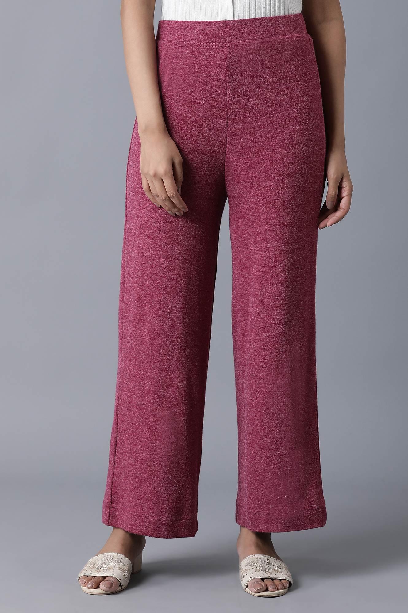 Pink Solid Straight Fit Palazzo With Elasticated Waist - Image 2