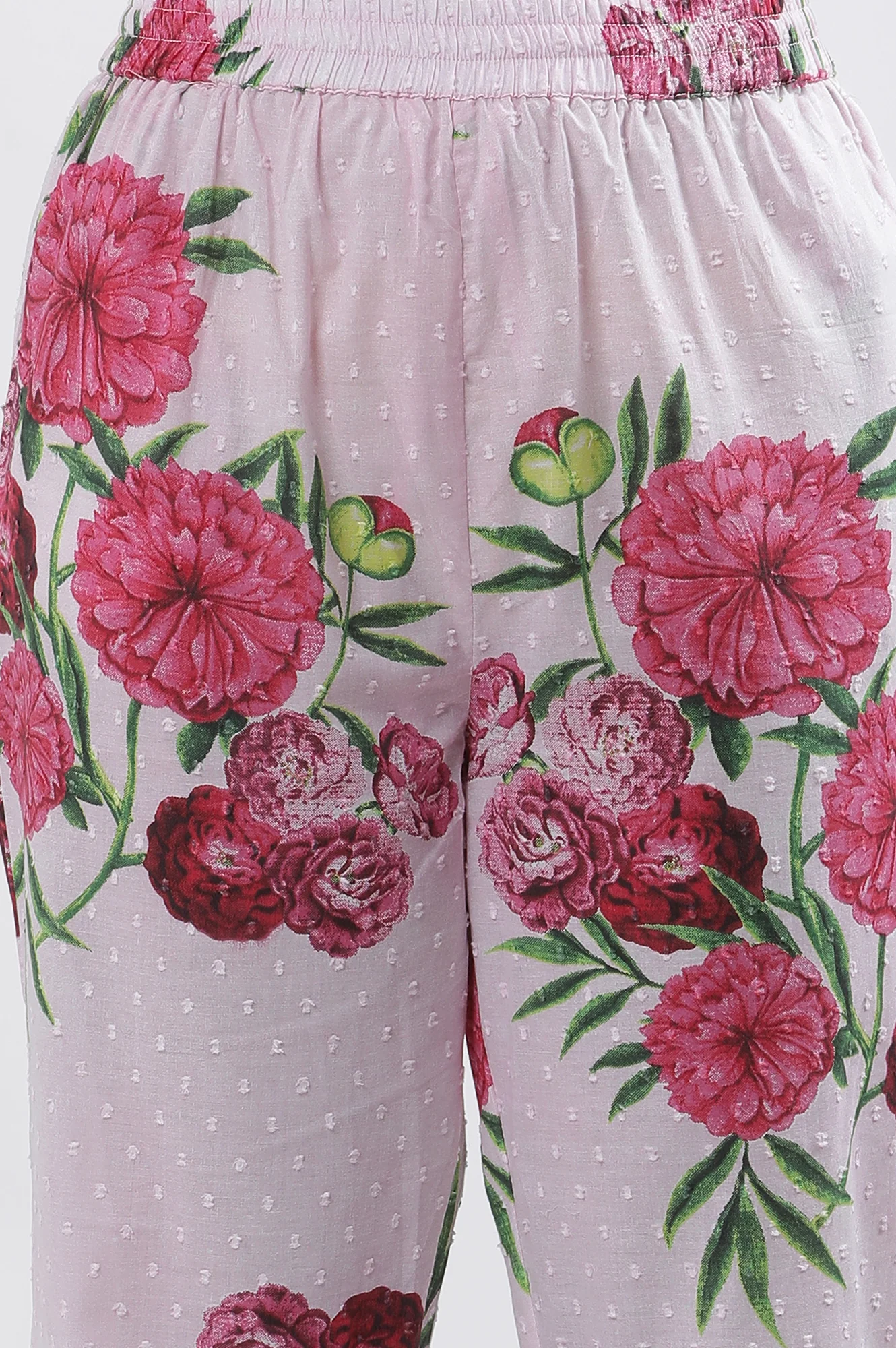 Pink Bold Floral Printed A-Line Short Kurta And Pants Set - Image 10