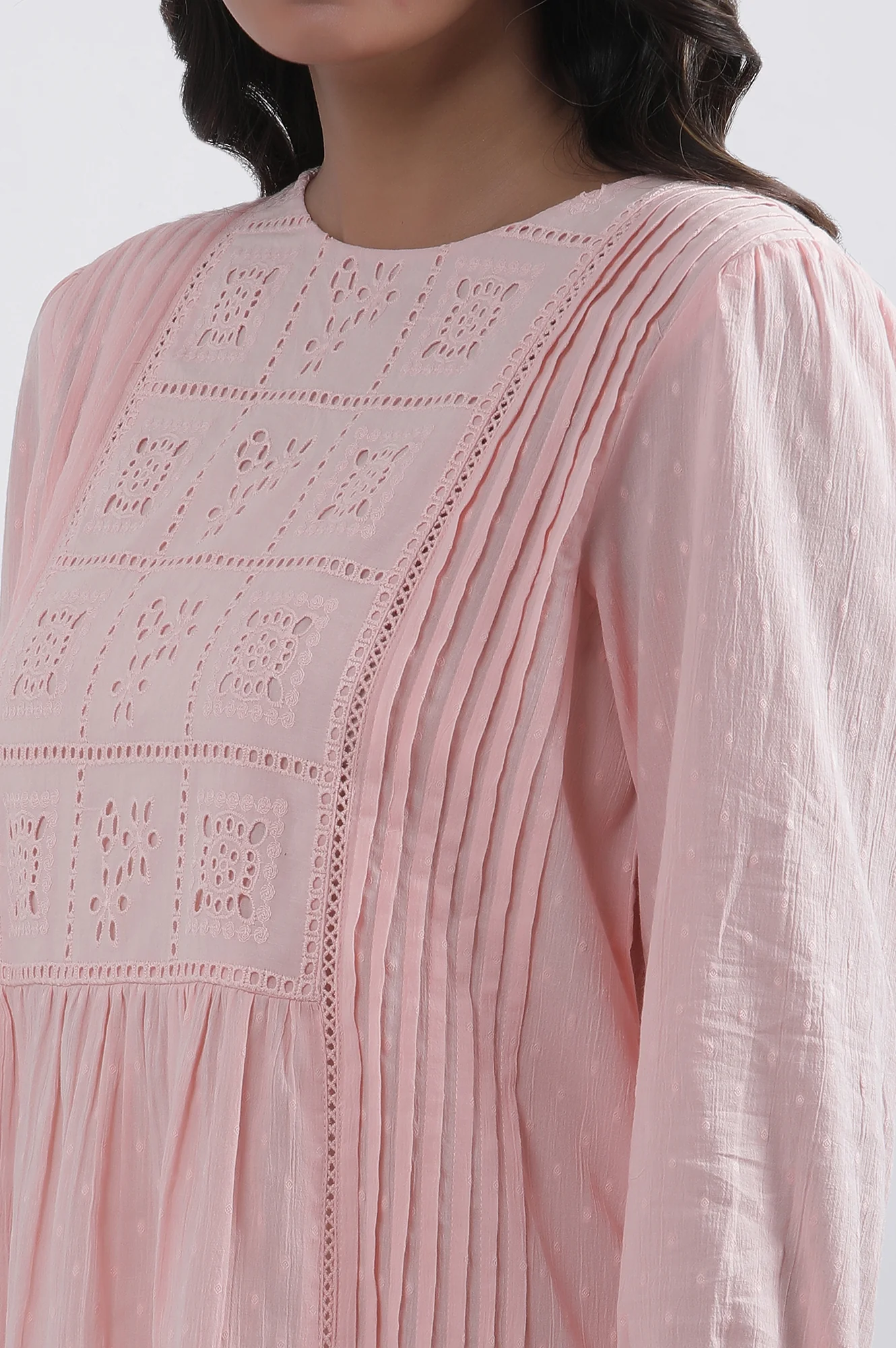 Pink Cotton A-Line Schiffli Top - Image 7