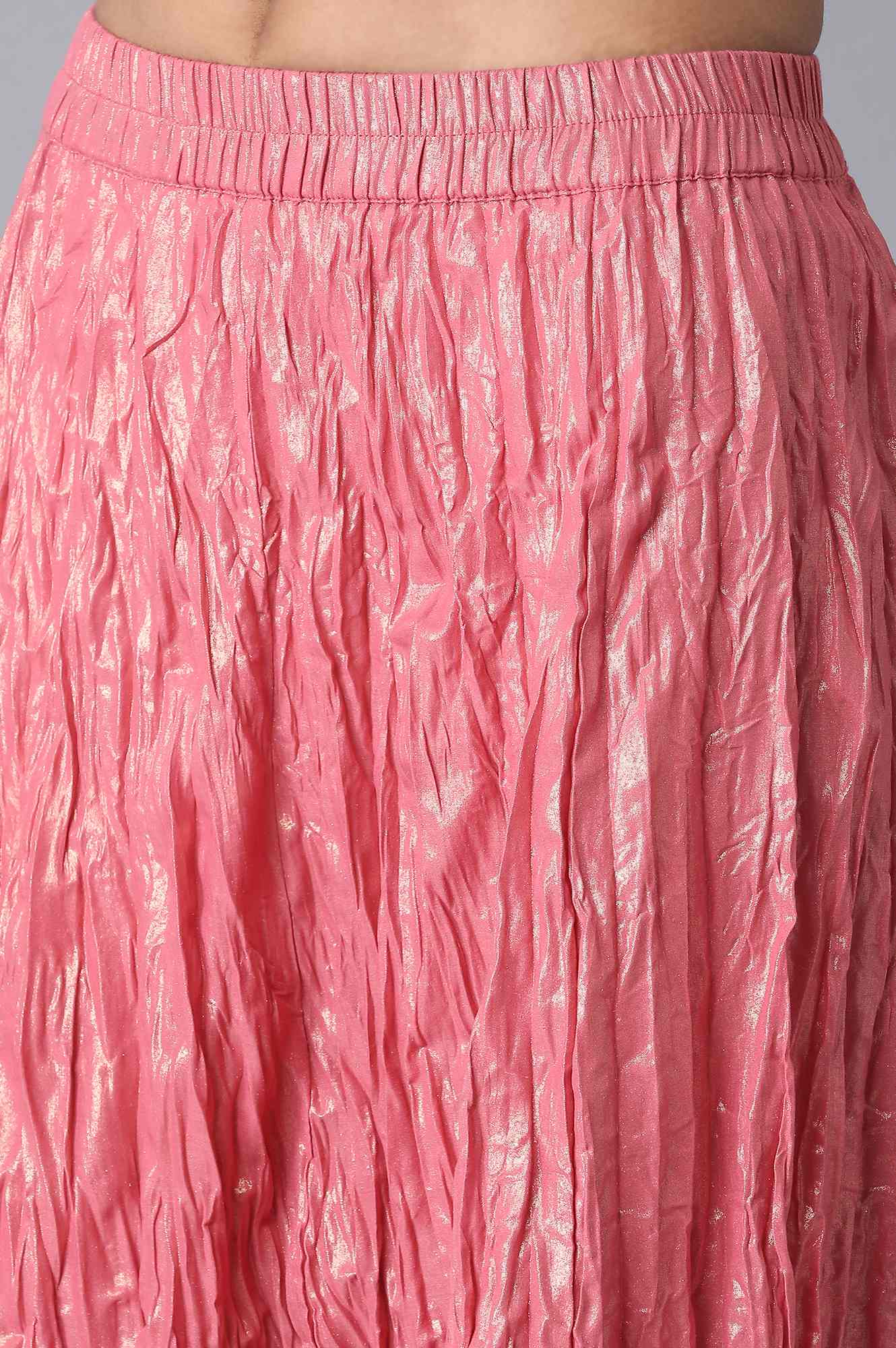 Pink Floral Printed Flared Cotton Skirt With Elasticated Waist - Image 6