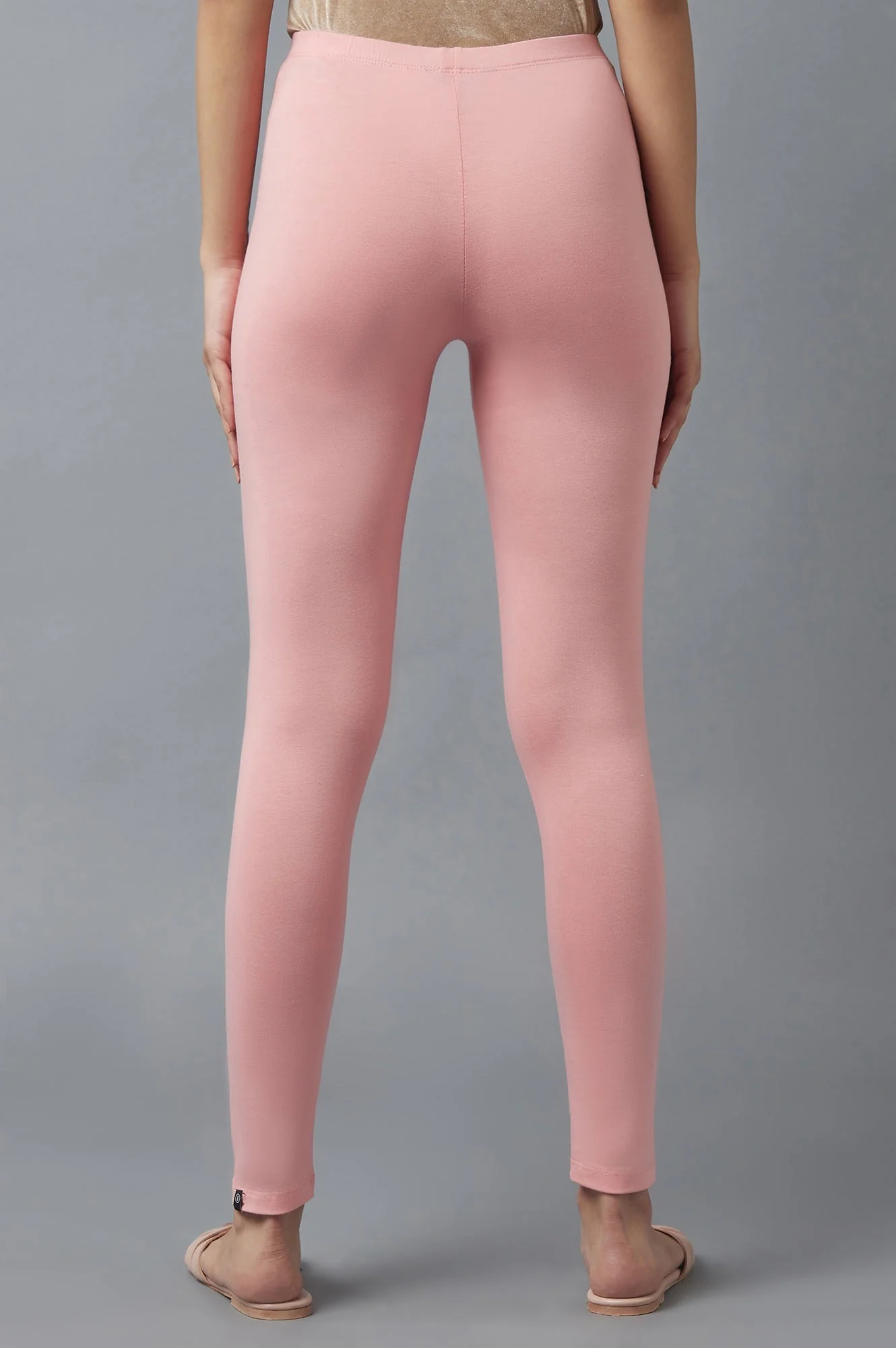 Pink Solid Skinny Fit Cotton Tights With Elasticated Waist - Image 2