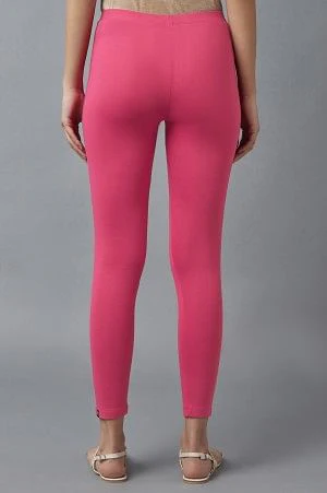 Pink Solid Flared Cotton Tights With Elasticated Waist - Image 2