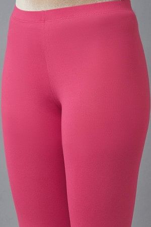 Pink Solid Flared Cotton Tights With Elasticated Waist - Image 6