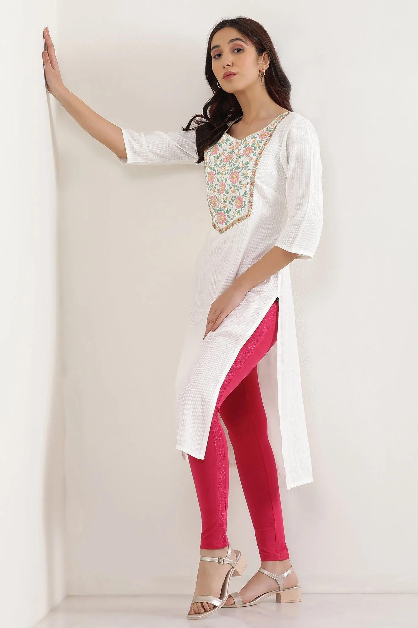 Pink Solid Skinny Cotton Tights With Elasticated Waistband - Image 5