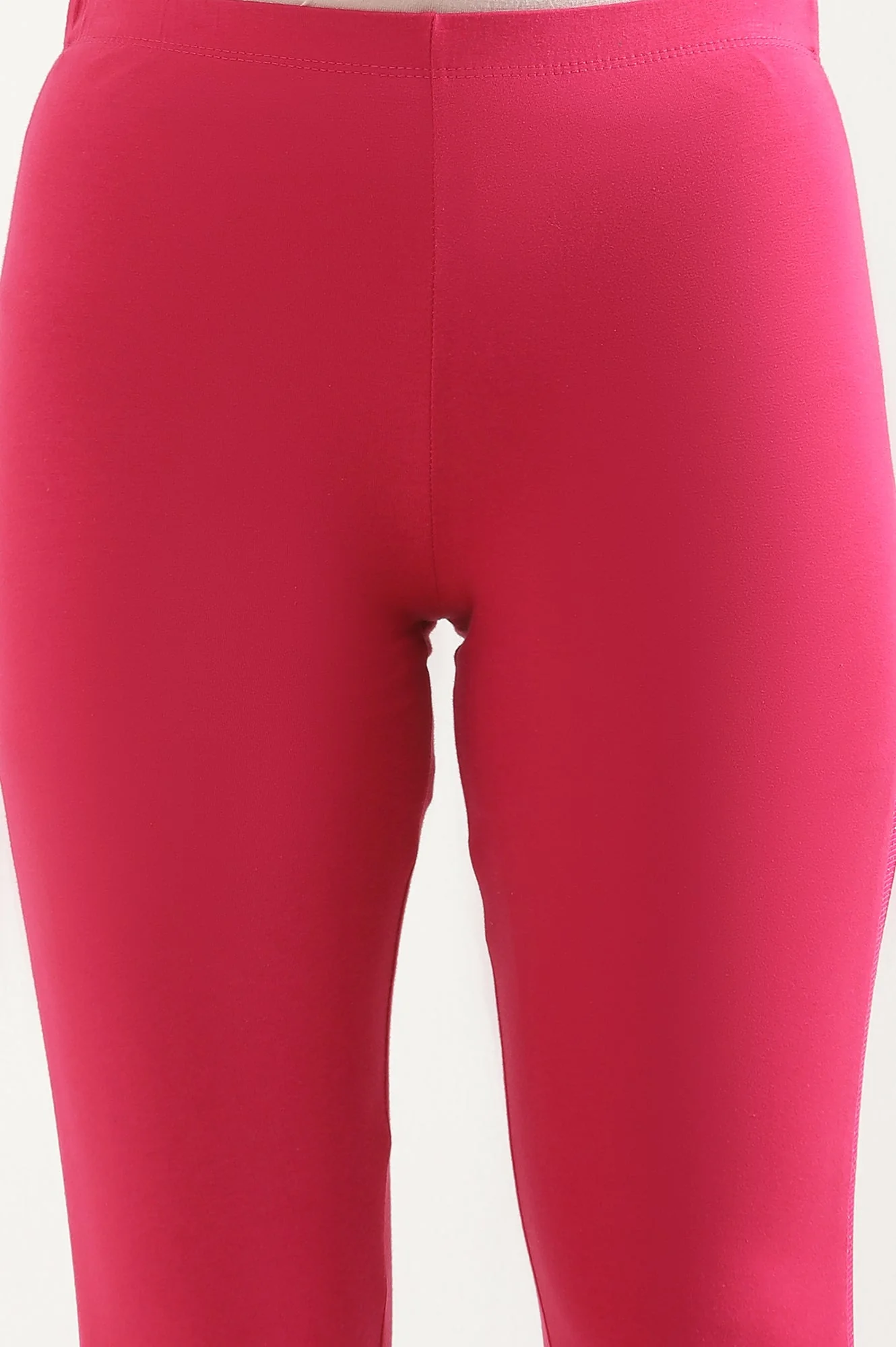 Pink Solid Skinny Cotton Tights With Elasticated Waistband - Image 6