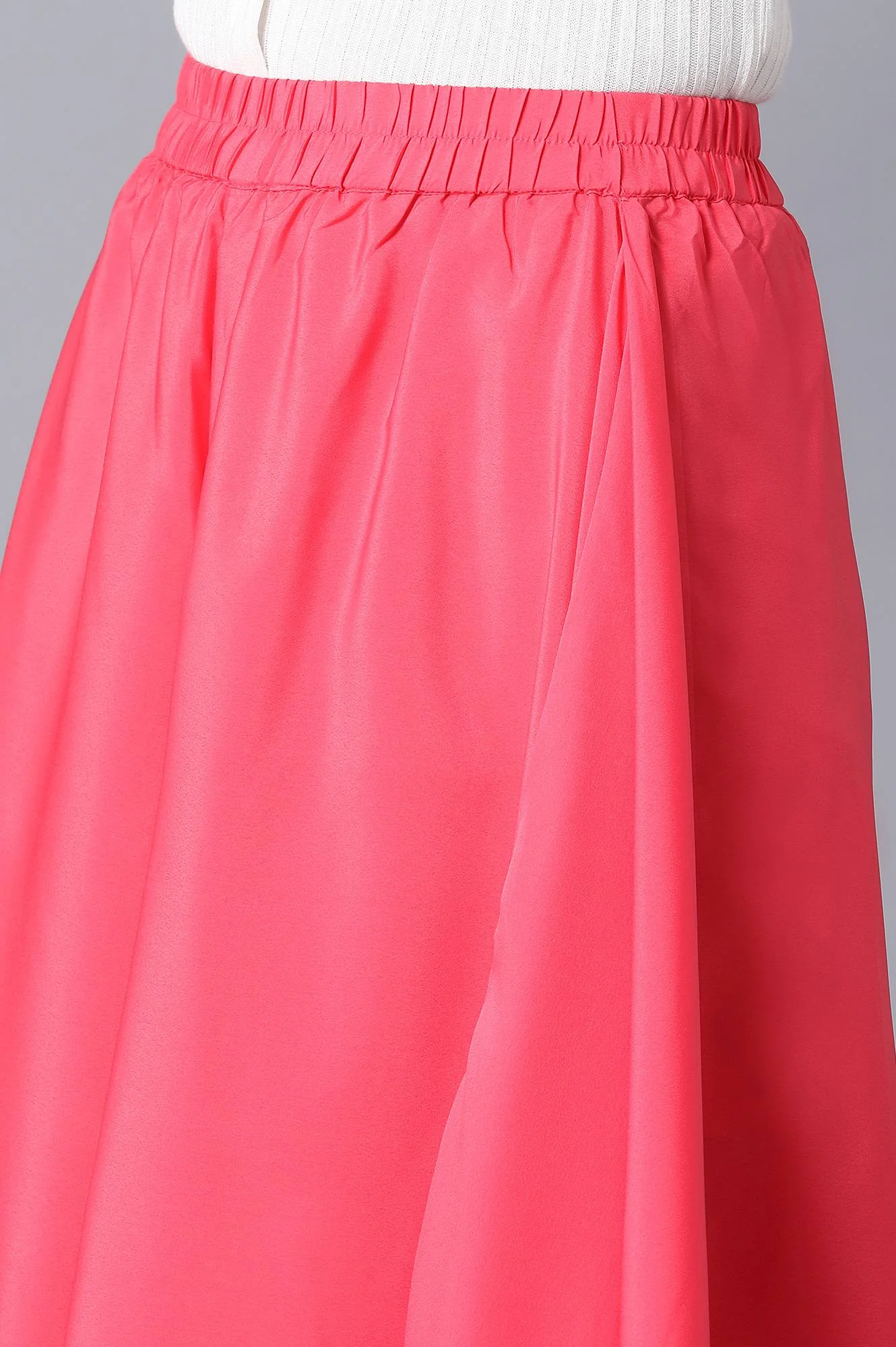 Pink Solid Flared Woven Palazzo With Elasticated Waistband - Image 6