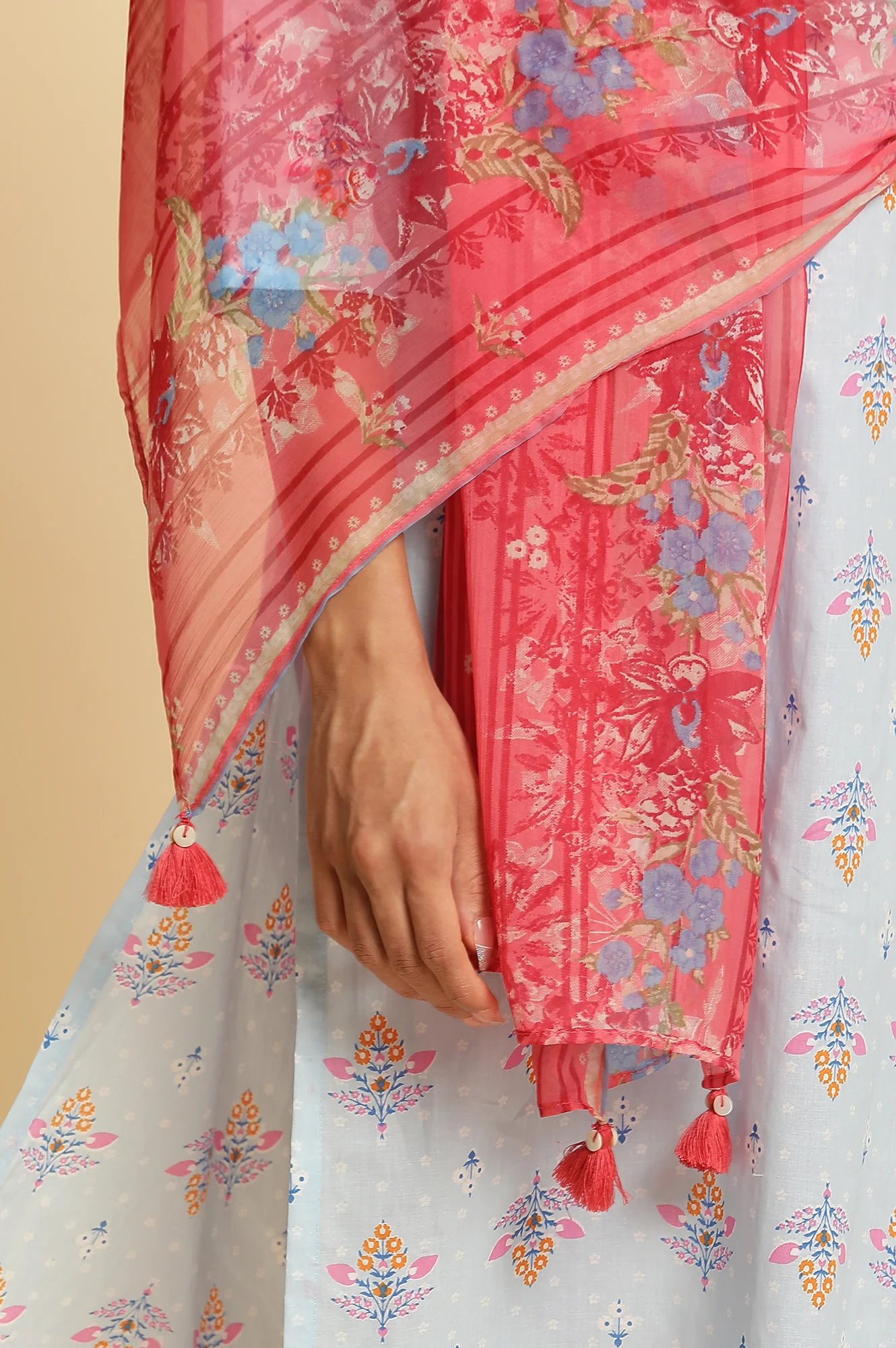 Pink Floral Printed Chiffon Dupatta - Image 5