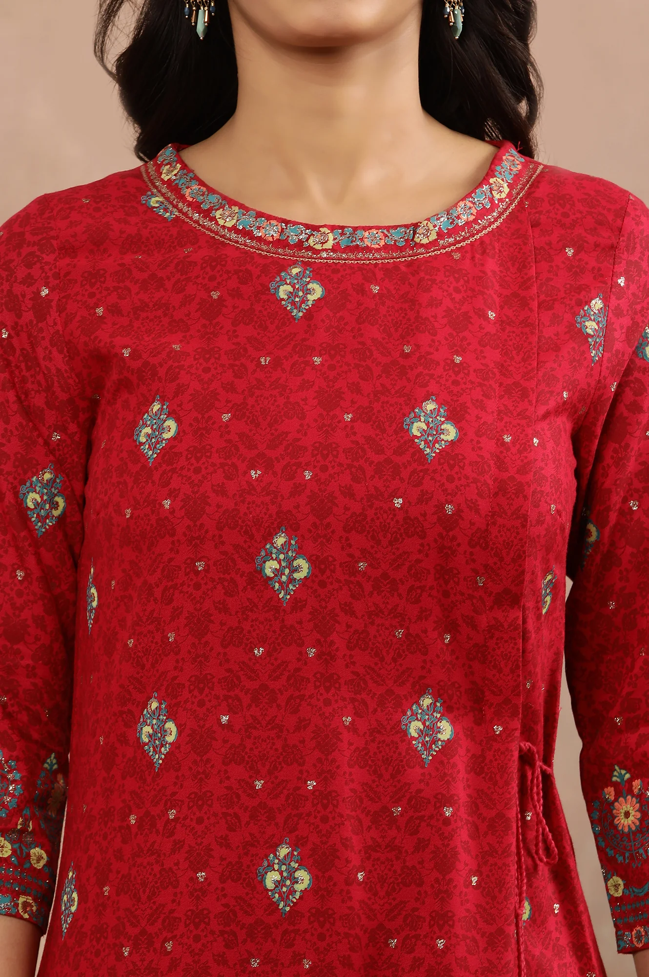 Pink Floral Printed Layered Kurta And Pants Set - Image 6
