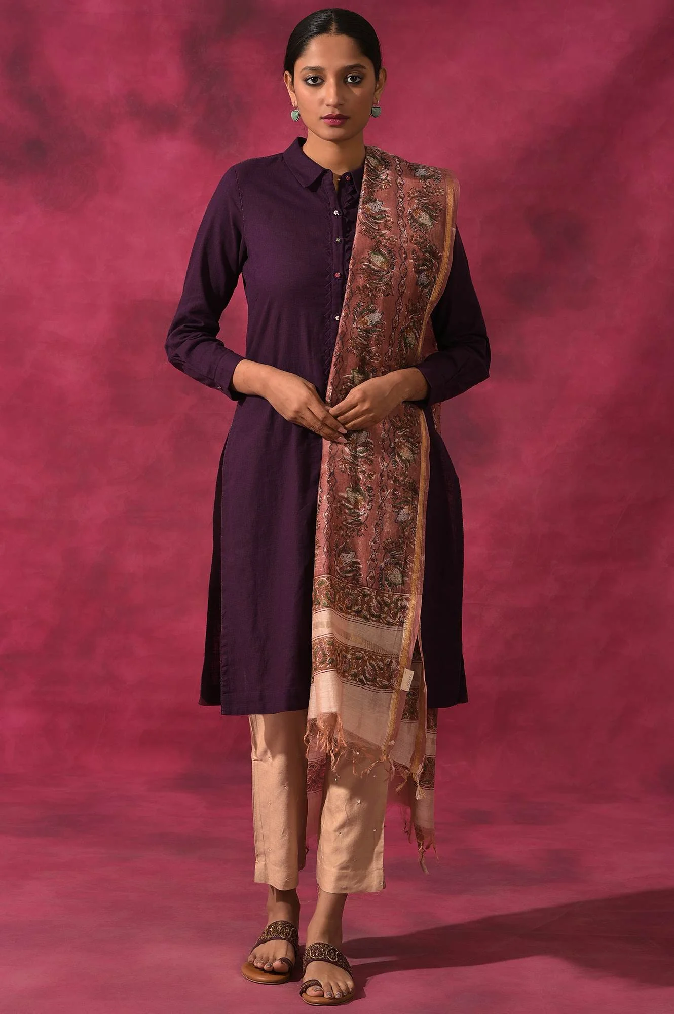 Pink Hand Block Printed Cotton Silk Drape - Image 2