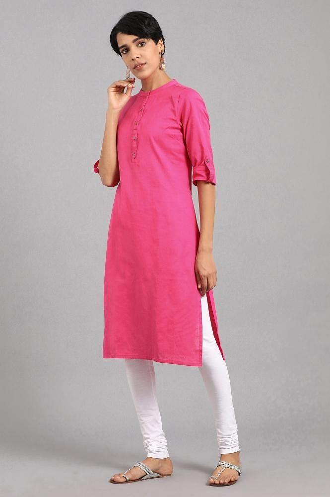 Pink Mandarin Neck Solid kurta - Image 2