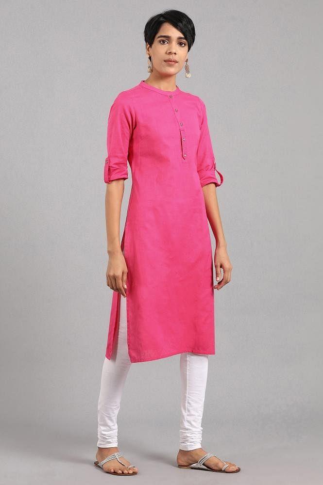 Pink Mandarin Neck Solid kurta - Image 3
