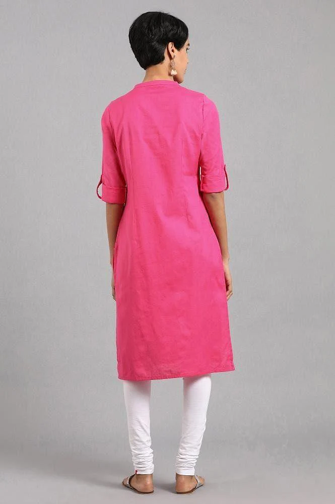 Pink Mandarin Neck Solid kurta - Image 4