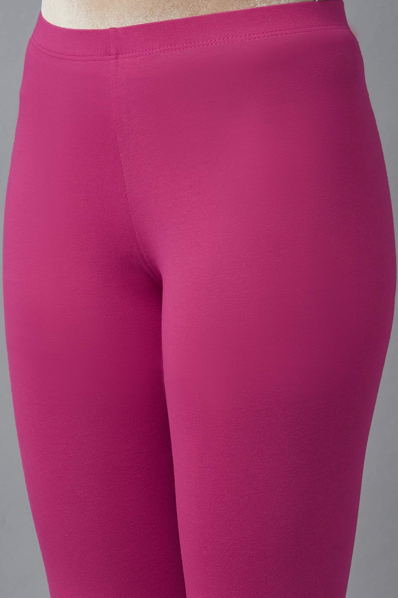 Pink Solid Skinny Cotton Tights With Elasticated Waist - Image 6