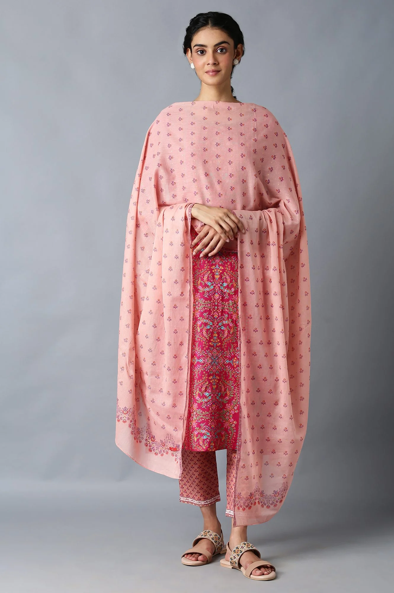 Pink Printed Cotton Dupatta - Image 2