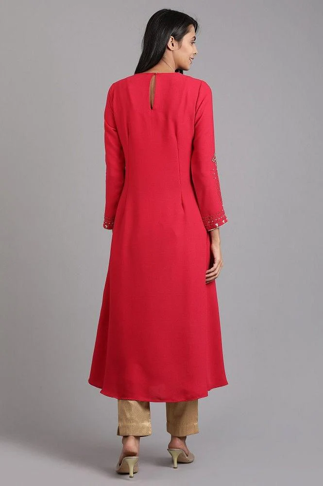 Pink Round Neck Solid Winter kurta - Image 5