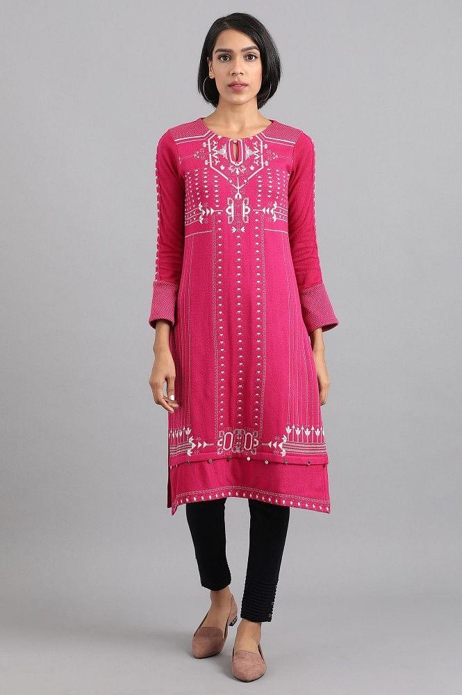 Pink Round Neck Winter kurta