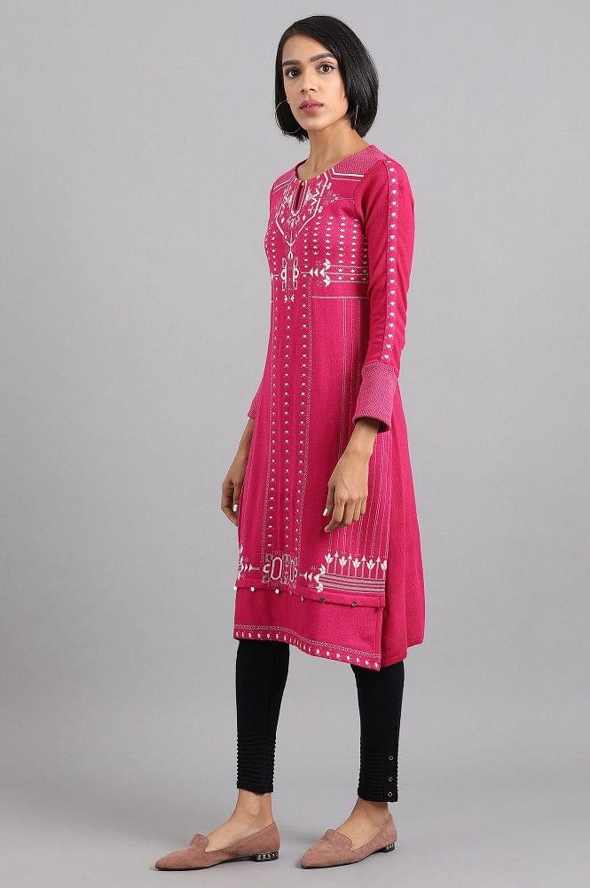 Pink Round Neck Winter kurta - Image 3