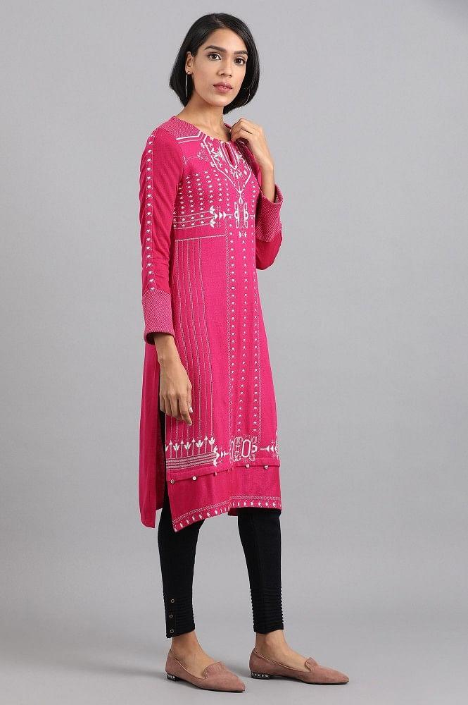 Pink Round Neck Winter kurta - Image 4