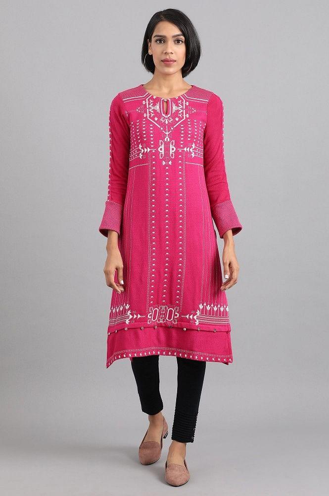 Pink Round Neck Winter kurta - Image 5