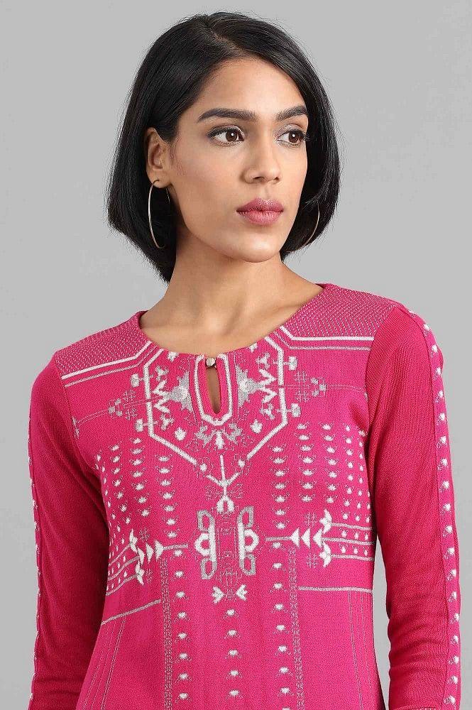 Pink Round Neck Winter kurta - Image 6