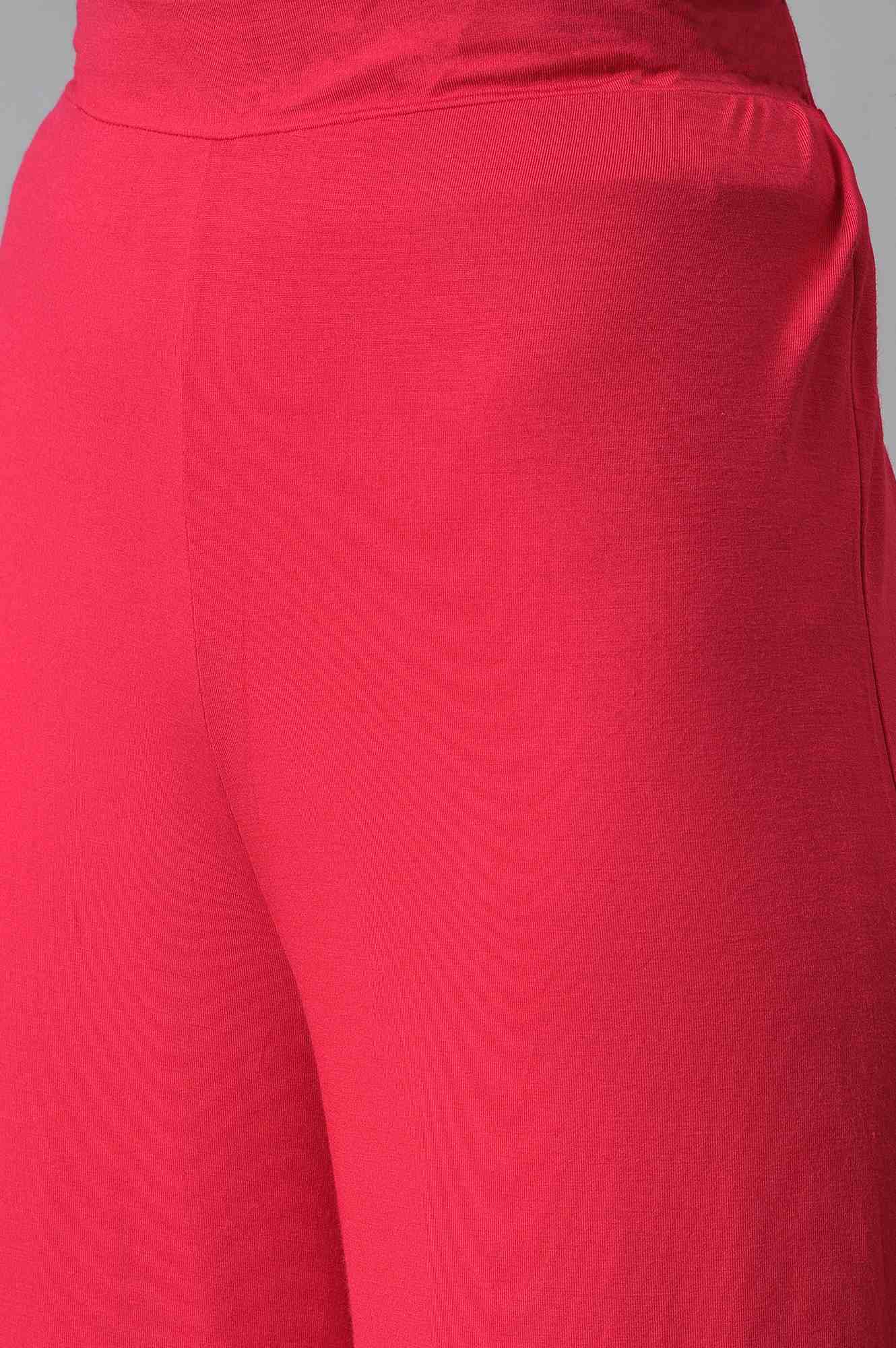 Pink Solid Straight Fit Palazzo With Elasticated Waist - Image 6
