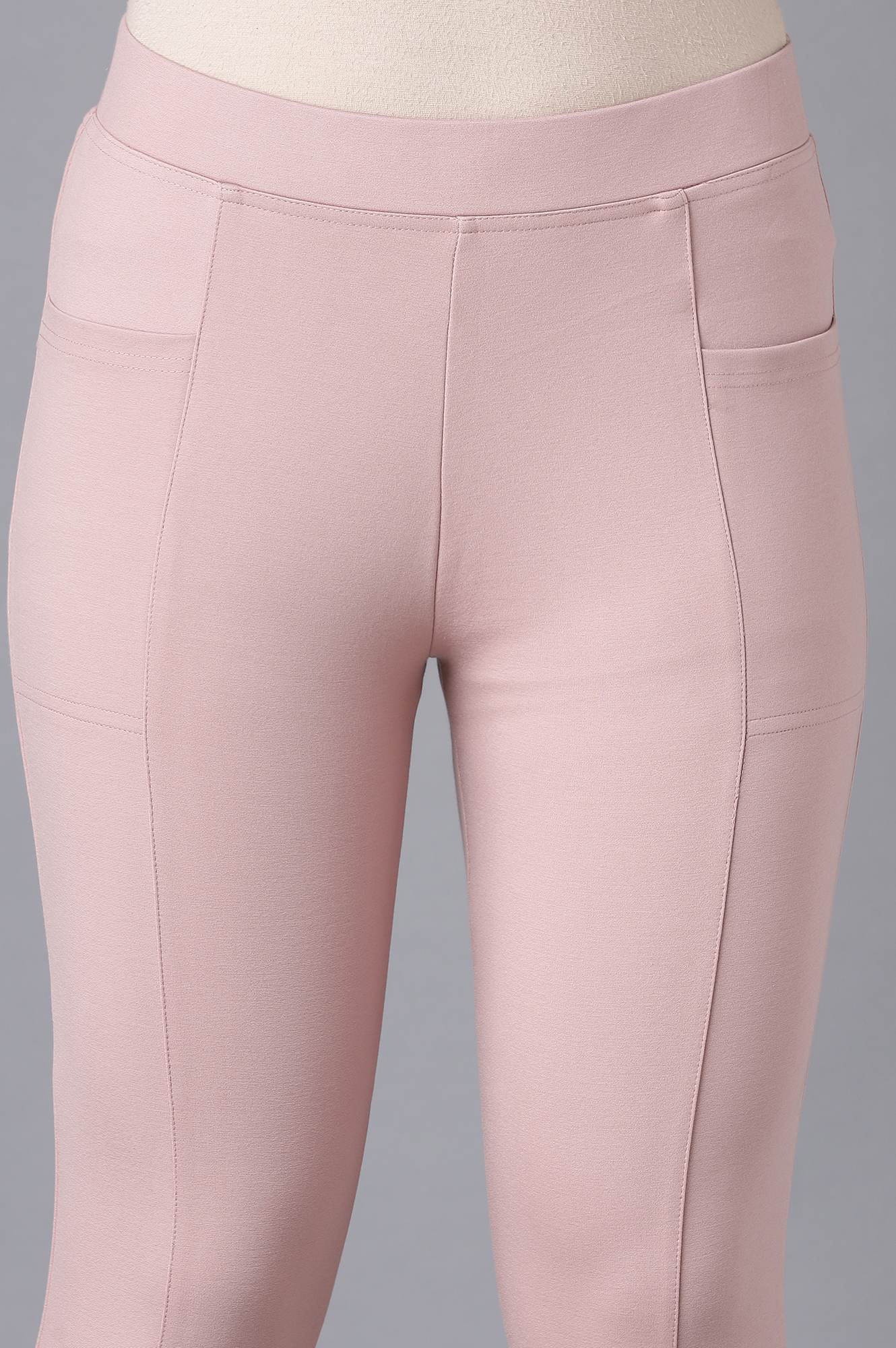 Pink Solid Straight Fit Tights With Elasticated Waist - Image 6