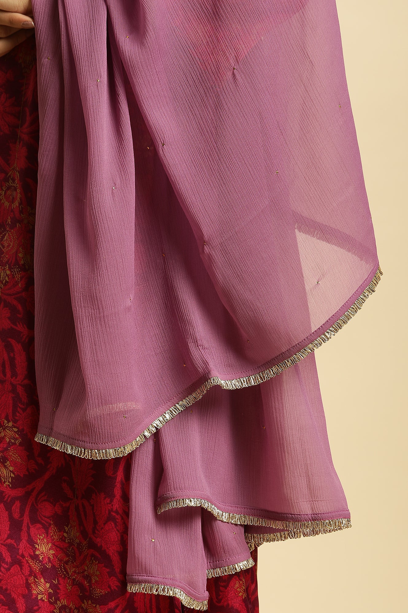 Purple Chiffon Dupatta with Gota Border - Image 4